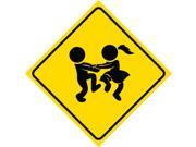 Aluminum Yellow Diamond Caution Notice Chilrden At Play Kids Dancing Sign Commercial Metal 12x12 Square Sign