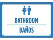 Bathroom Banos Spanish Print Blue White Man Woman Picture Symbol Restroom Poster Business Office Sign Large 12 x 18