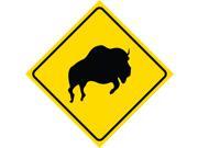 Yellow Diamond Caution Buffalo Bison Crossing Signs Commercial Plastic 12x12 Square Sign