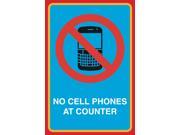 No Cell Phones At Counter Print Large 12 x 18 Picture Notice Business Office Employee Work Sign Aluminum Metal