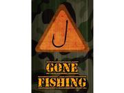 Gone Fishing Quote Fish Hook Orange Triangle Notice Camo Print Hunting Sign