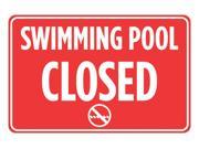 Swimming Pool Closed Red White Print Swim Rules Poster Outdoor Horizontal Notice Sign Large 12 x 18 Aluminum Metal