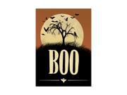 Moon Orange Sky Tree On Hill Bats Flying Picture Boo Print Large 12 x 18 Scary Halloween Seasonal Decoration Sign Alum