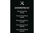Auto Repair Price List Funny Poster Dollar Amount Wall Hanging Print Wrench Screwdrive Tools Sign Large 12 x 18