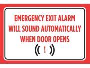 Emergency Exit Alarm Will Sound Automatically When Door Opens Red Black Print Notice Horizontal Poster Warning Caution