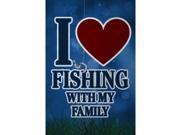 I Love Fishing With My Family Heart Man Cave Bar Decor Sign Large 12 x 18 Sign