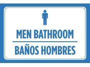 Men Bathroom Banos Hombres Spanish Print Blue White Man Picture Symbol Restroom Poster Business Office Sign