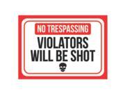 Aluminum Metal No Trespassing Violators Will Be Shot Print Red White Black Poster Skull Picture Symbol Gun Humor Right