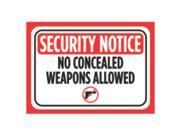 Security Notice No Concealed Weapons Allowed Print Red Black White Poster Large 12 x 18 Office Business Safety Warning