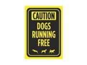 Aluminum Metal Caution Dogs Running Free Large 12 x 18 Print Bright Yellow Black Poster Park Yard Outdoor Notice Sign