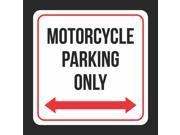 Motorcycle Parking Only Print Black and White Black Metal Left Right Wards Arrow 12x12 Square Signs
