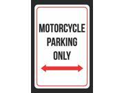 Motorcycle Parking Only Print Black and White Black Plastic Left Right Wards Arrow 12x18 Large Signs