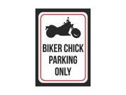 Biker Chick Parking Only Print Black and White Black Metal Picture Symbol 7.5x10.5 Small Signs 4Pack
