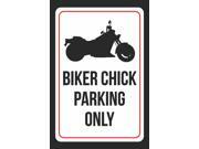 Biker Chick Parking Only Print Black and White Black Metal Picture Symbol 12x18 Large Signs