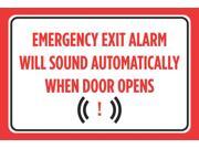 Emergency Exit Alarm Will Sound Automatically When Door Opens Red Black Print Notice Horizontal Warning Caution, 12x18 Emergency Exit Alarm Will Sound Automatically When Door Opens Red Black Print Notice Horizontal Warning Caution, 12x18