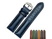 BUREI Unisex Calfskin Leather Blue Couple Watchband Of Stainless Steel Buckle 20mm