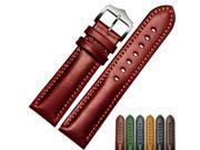 BUREI Unisex Calfskin Leather Red Couple Watchband Of Stainless Steel Buckle 20mm
