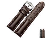 BUREI Unisex Calfskin Leather Brown Couple Watchband Of Stainless Steel Buckle 20mm