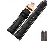 BUREI Calfskin Leather Watch Strap Watch Clasp Band With Steel Rose Gold Butterfly Deployant Buckle For Men Women 20mm 22mm