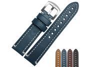 BUREI Calfskin Leather Watch Band With Silver Black Stainless Steel buckle For Men Women 20mm 22mm