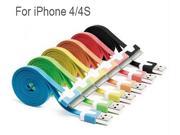 30 Pin 2m Durable Flat Noodle USB Cable Wire Charging USB Sync Data Cables For Iphone 4 For IOS 8