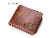 CONTACT S Genuine Crazy Horse Leather Men Wallets Vintage Trifold Wallet Zip Coin Pocket Purse Cowhide Leather Wallet For Mens