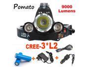9000LM Headlamp XM L 3*L2 Rechargeable CREE LED Headlamp Headlight Camp Lamp Head Torch Ac Usb CAR Charger 18650 Battery