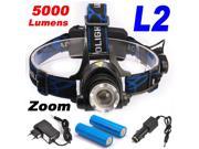 5000 Lumens Headlamp CREE XM L2 LED Headlamp Headlight Flashlight Head Lamp Light 2*18650 Battery AC Car Charger