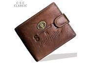 Mens Gentleman Coffee Brown Cowhide Real Genuine Leather Bifold Zipper Pocket Wallet ID Credit Card for Clutch Pouch Coin Purse