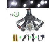 3 LED Headlight 8000 Lumens C XM L T6 Head Lamp High Power LED Headlamp 2pcs 18650 5000mah battery Charger car charger