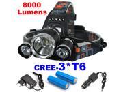 3T6 8000Lm 4 Modes CREE XML 3* T6 LED Headlight Headlamp Lamp Light Torch Camping Fishing Flashlight Hunting