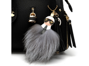 Fluffy KARLITO Karl Genuine Raccoon Fur Pompom Monster Bag Bugs Charm Keychain Plush Key Ring Leather Tassel Pompom Key chain