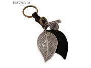 HAVARIA Punk Art Genuine Leather Cut out men women keychain bag pendant Alloy leaves Car key chain ring holder Jewelry pkys 001