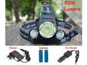 CREE X ML 3XT6 LED Headlight 9000Lm Rechargeable LED Headlamp 3XT6 Flashlight Head lamp Torch with AC Car Charger 18650 Battery