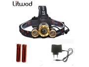 Z50 Led Headlight Zoom headlamp 9000LM Rechargeable Headlamp Flashlight Head Torch 3x XM L T6 headlaight 2batteries AC charger