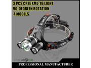 3 CREE XML T6 LED High Power Head Light 6000 Lumen Headlamp Rechargeable Head lamp LED Headlight Head Torch Flashlight ship