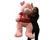 Giant Stuffed Pig 48 Inch Soft 4 Foot Pink Plush Wears Tshirt I Love You This Much