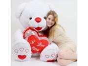 Romantic Giant Teddy Bear 40 inch Soft White with Big Plush I LOVE YOU Heart