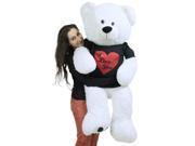 Very Big Valentine White Teddy Bear Wears Removable Black and Red Glitter T shirt I Love You Soft 52 Inches