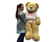Romantic Giant 5 Foot Teddy Bear Soft 60 Inch Wears Removable Cat T Shirt that Says YOU ARE PUUURFECT