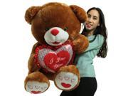 Giant Soft Brown Teddy Bear 30 Inches Holding I Love You Heart Pillow