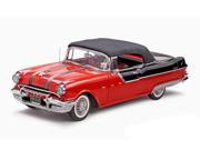 1955 Pontiac Star Chief Closed Convertible Red Black Platinum Edition 1 18 Diecast Model Car by Sunstar