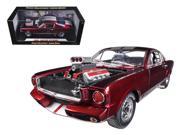 1965 Ford Shelby Mustang GT350R With Racing Engine Metallic Red With Silver Stripes 1 18 Diecast Car Model by Shelby