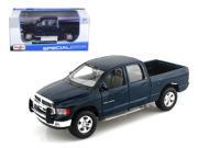 2002 Dodge Ram Quad Cab 4 Doors Pick Up Truck Blue 1 27 Diecast Model by Maisto