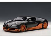 Bugatti Veyron Super Sport Edition Carbon Fiber Black With Orange 1 18 Diecast Car Model by Autoart