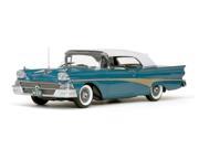 1958 Ford Fairlane 500 Closed Convertible Silverstone Blue White 1 18 Diecast Car Model by Sunstar