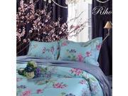 Riho 40S 100% Egyptian Cotton Twim Full Queen Size Rural Floral Rose Elegant Comfortable Bedding Sets Bedding Sheets Bed in a Bag 4 Piece 1 Duvet Cover 1 Sheet