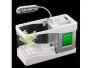NEW mini Fish Tank Aquarium USB LCD Desktop Lamp Light LED Clock School Office Home White
