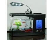 NEW mini Fish Tank Aquarium USB LCD Desktop Lamp Light LED Clock School Office Home Black