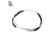 SA Jewelry 925 Sterling Silver Leather Double layer Bangle Bracelet for Women Fine Jewelry Ship from US
